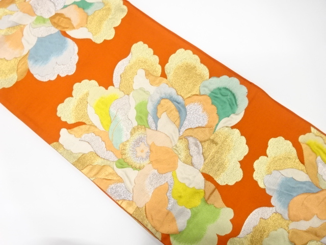 JAPANESE KIMONO / ANTIQUE FUKURO OBI / SILK / WOVEN FLOWERS